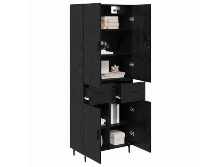 KTHLBRH Sideboard 2 Stück Schwarze Eiche Schichtholz und Glas 2 Schubladen, 2 Türen, 69,5 x 34 x 180 cm, großer Stauraum, modernes Design, einfache Wartung