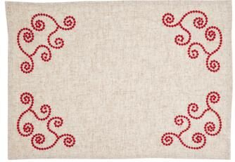 Saro Lifestyle "Embroidered Scroll Linen Blend Placemats Set of 4 - Farmhouse Placemats for Dining & Entertaining - 14""x20"""