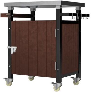 Klair Living Outdoor Grill Cart with Stainless Steel Tabletop - Movable BBQ Table with Storage, Wheels, Hooks & Spice Rack