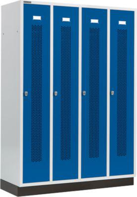Schäfer Shop Select Kleiderspind mit gelochten Streifen, 4 Abteile, mit Sockel, Drehriegelverschluss, Tür enzianblau