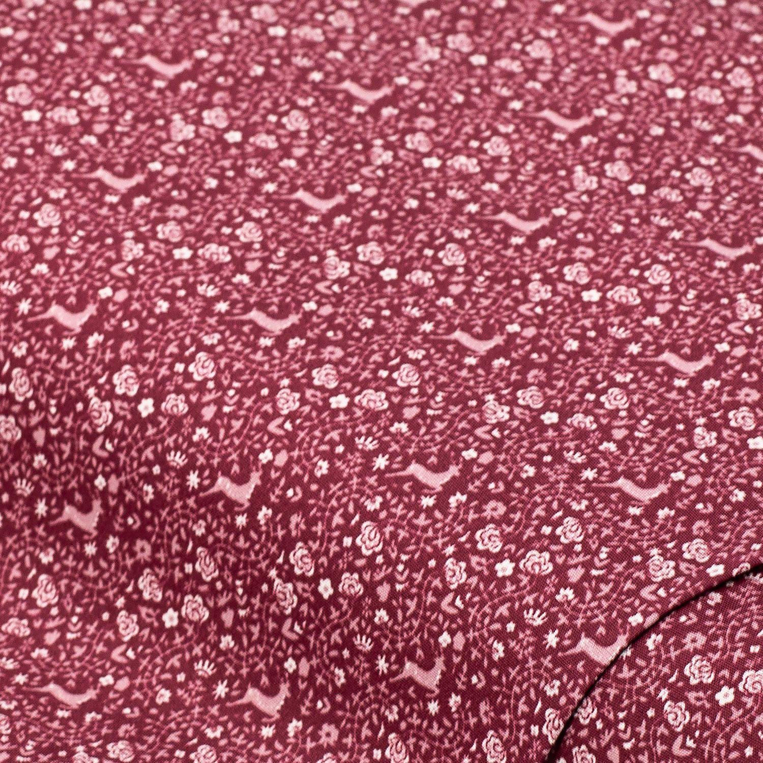 Baumwoll-Trachtenstoff "Hirsch & Blumen", rot