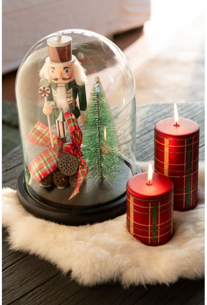 J-line Cloche décoration noël socle noir en verre 23x23x29 cm Rouge 23x29x23cm