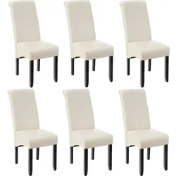 tectake Esszimmerstuhl, ergonomisch, massives Hartholz - 6er Set creme