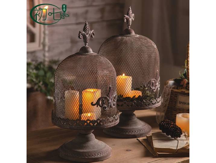 Porte-bougie en fer forgé de style industriel américain, décoration de chambre à coucher, artisanat vintage, porte-bougie en forme de cage à oiseaux, accessoires de photographie