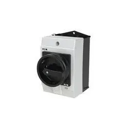 Eaton 233988 Hauptschalter, P1, 25 A, Aufbau, 3-polig, HALT-Funktion, mit schwarzem Drehgriff und Sperrkranz P1-25/I1/SVB-SW