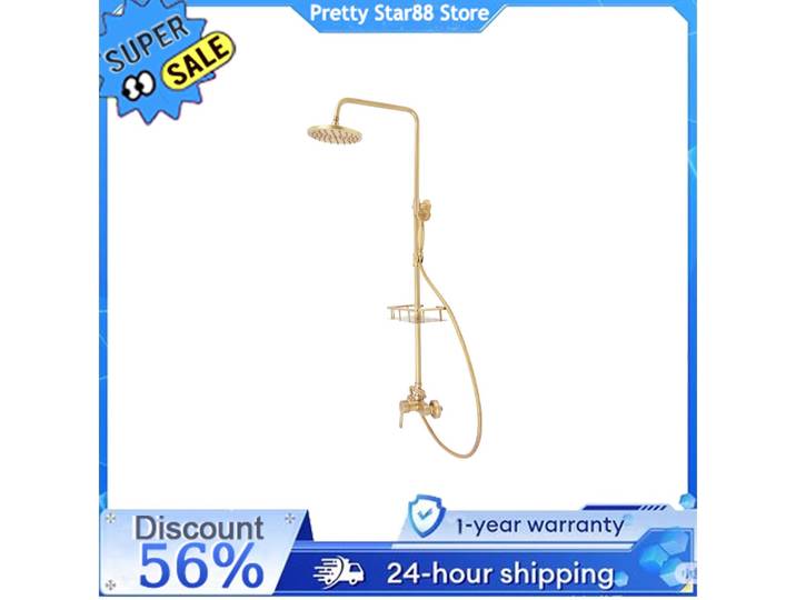 Robinet de salle de bain en acier inoxydable, trois trous, 2,5 kg, douche à effet pluie, ensemble de douche traditionnel doré avec accessoires de douche