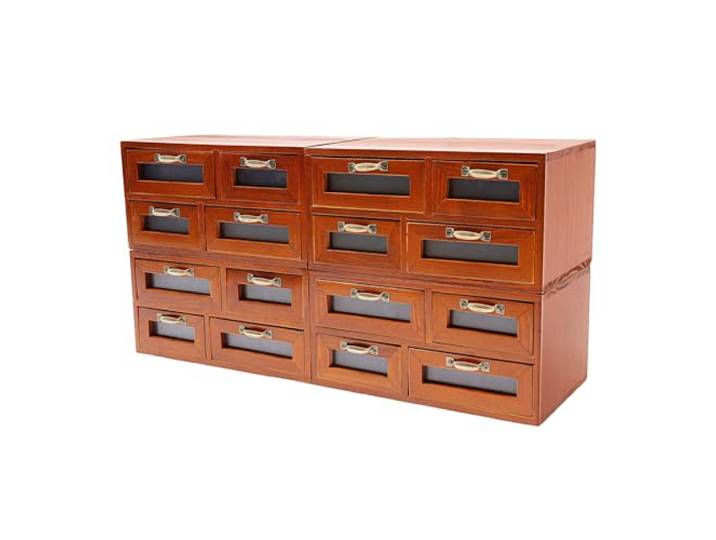 4 Stück Vintage Apothekerschrank Holz, 16 Schubladen mit Sichtfenster, Schreibtisch Organizer für Büro & Basteln, Retro Schubladenbox für Kleinteile, Aufbewahrung