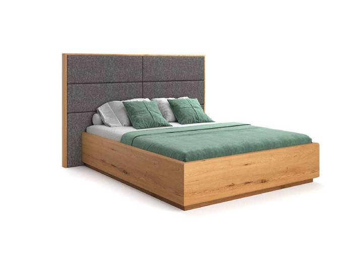 Designer Holzbett Valent aus massiver Eiche mit Stauraum - Grau - 140x200 - Mattlack - Luxusbetten24