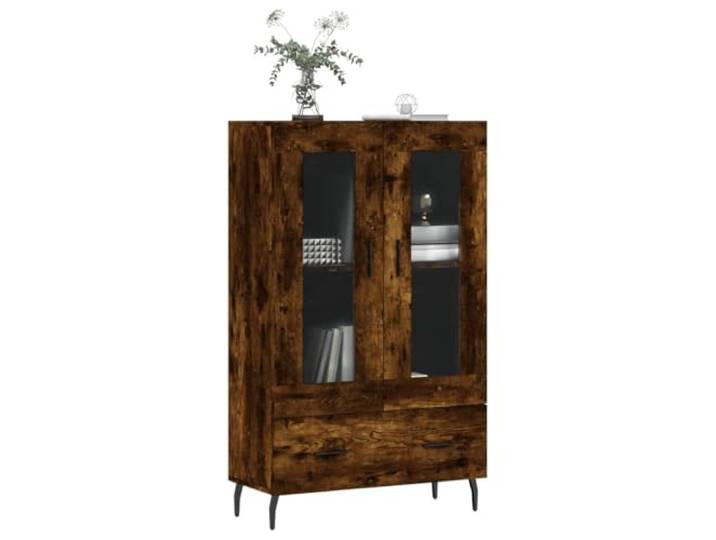 KTHLBRH Anrichte Eiche Rauch 69,5 x 31 x 115 cm Holz mehrschichtig Metallbeine, Glastür, großer Stauraum, stabile Tischplatte für Dekoration