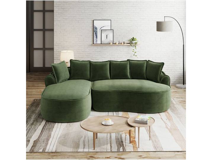Canapé d'angle modulable 3 places convertible avec méridienne - ELVMI - sans montage chenille vert