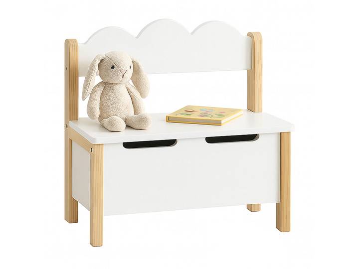 Relaxdays Kinderbank Weiß Natur Stauraum Truhe, Holz, 60x60x25 cm, Babymöbel & Kindermöbel, Kinderzimmer & Jugendzimmer, Kindersitzgruppe