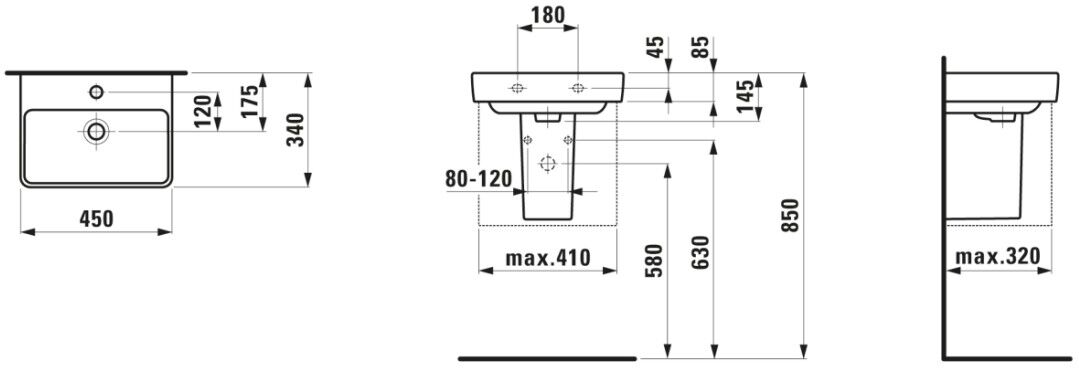 LAUFEN Handwaschbecken PRO S 340x450x145 H815961A001561