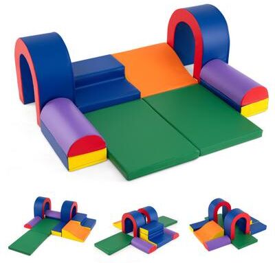 Costway 10-Piece Foam Climbing Blocks Soft PU Leather Play Gym Lightweight Baby Climber Structures-Multicolor