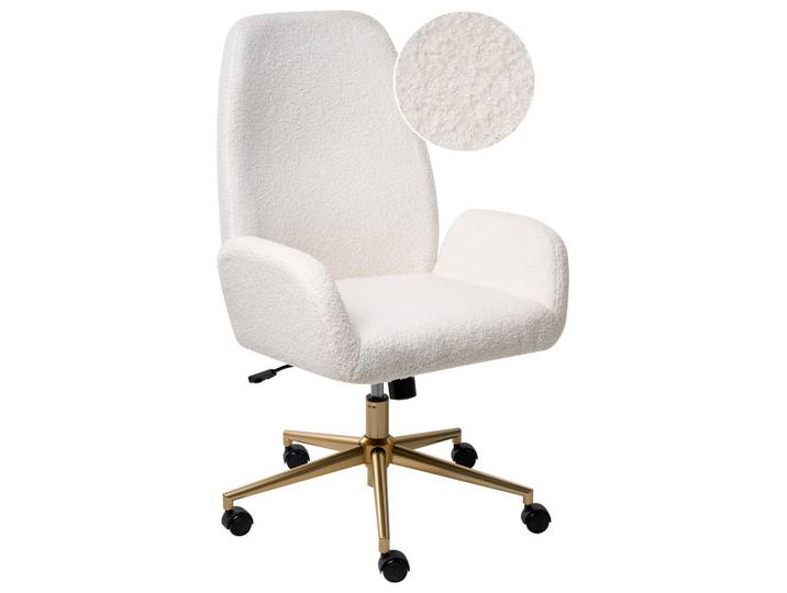 Beliani Bürostuhl Bouclé Weiß Clare, 62x100x64 cm, Büromöbel, Bürostühle, Drehstühle