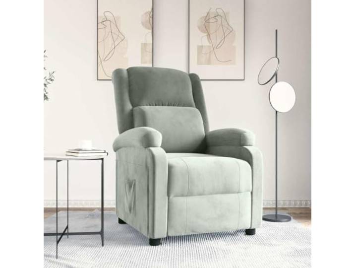 HEFZGDB Relaxsessel Hellgrau Samt mit manueller Liegefunktion in 3 Positionen für bequemes Sitzgefühl und hohe Stabilität durch Holz-Metall-Rahmen