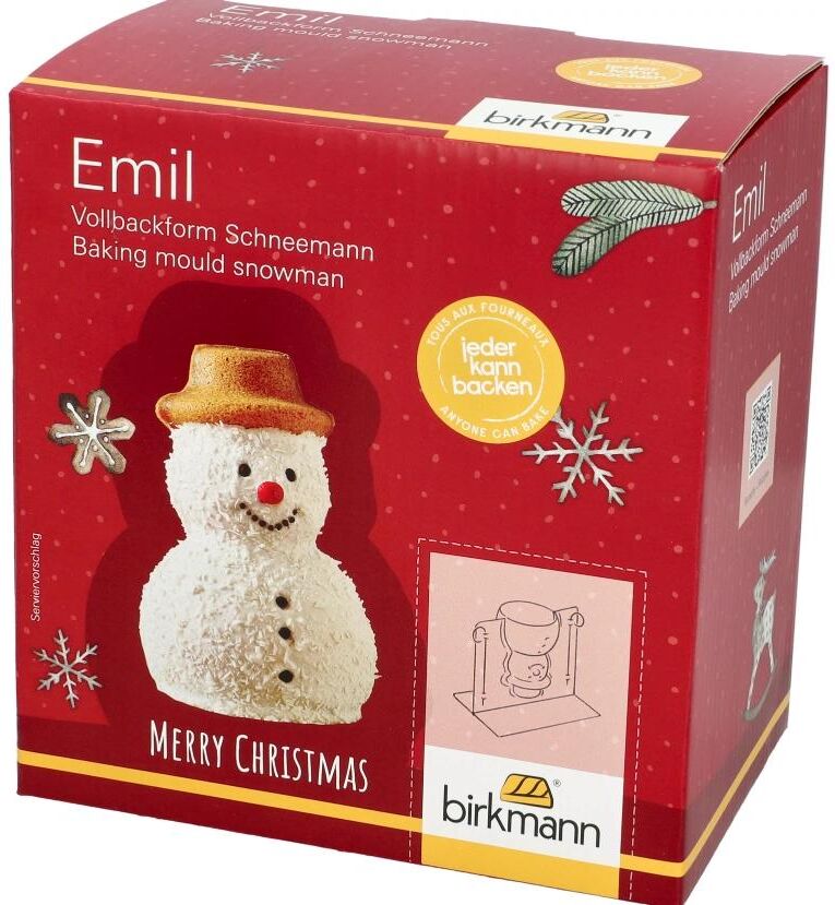 Backform BIRKMANN "RBV Birkmann Emil der Schneemann 3D Karbonstahl 600 ml", rot (schwarz), B:11cm T:17cm Ø:9cm, Küchenformen, Backform schwarz Ø 9cm