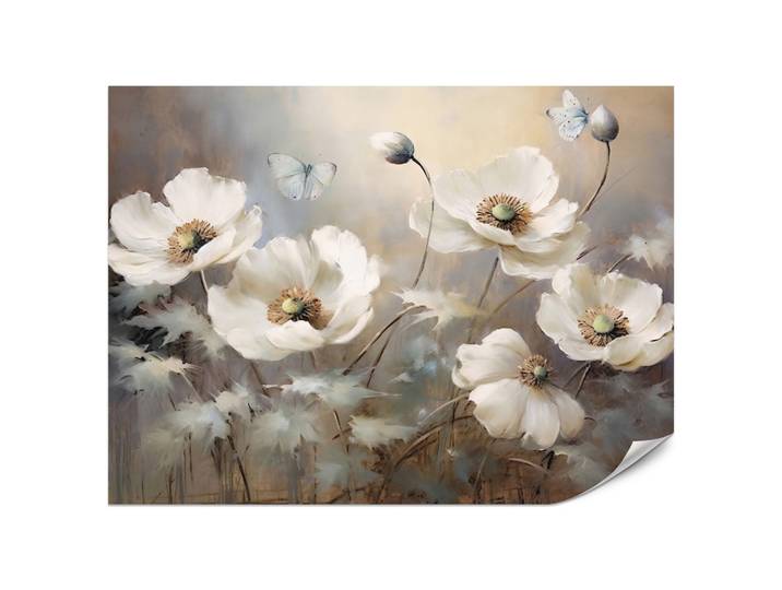 FOTOTAPETE für Schlafzimmer Abstrakte Weiße Mohnblumen Schmetterlinge Aquarell 200x140