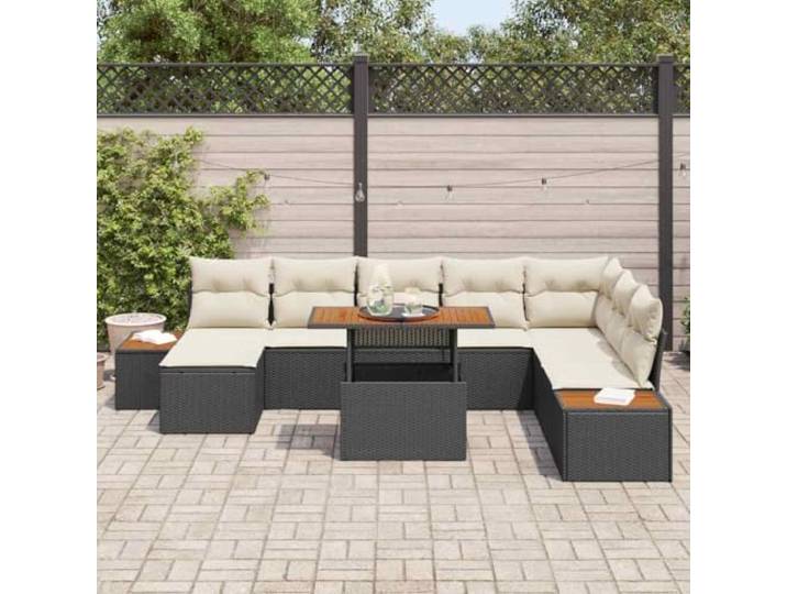 KTHLBRH Gartenmöbel-Set, 9-teilig, schwarz, Poly-Rattan Eckregal mit Aufbewahrung, Tisch inklusive, wetterfest, für Terrasse