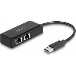 Delock USB Typ-A Adapter zu 2 x Gigabit LAN (USB, RJ45 Gigabit Ethernet (2x)), Netzwerk Adapter, Schwarz