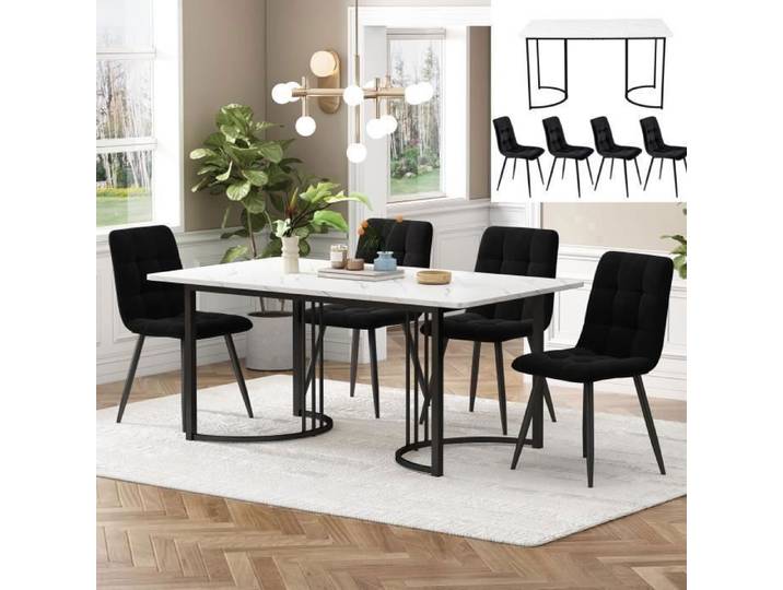 Table a manger avec 4 chaises Ensemble de table de cuisine moderne table de cuisine 140x80 cm blanc + noir