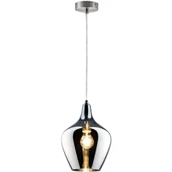 Hängeleuchte Rauchglas Esszimmerlampe hängend Retro Pendelleuchte Glas Metall, E27 Fassung, DxH 22x150 cm