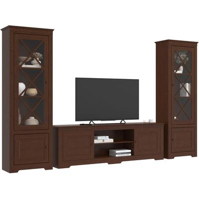 Wohnwand OTTO HOME "Lisa", braun (dunkelbraun), B:295cm, Massivholz, Kastenmöbel-Sets, Wohnwand, bestehend aus zwei Vitrinen und einem Lowboard, massives Kiefernholz