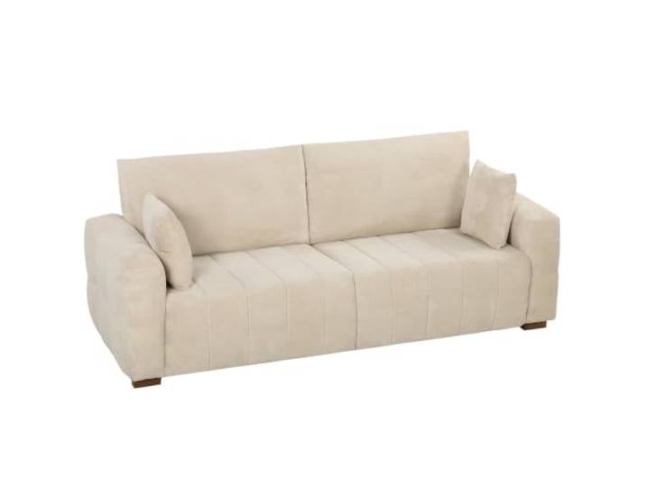 HOMCOM 3-Sitzer Sofa, 220 cm Couch mit Bodentiefen Armlehnen, 2 Kissen Bequemes Loungesofa mit Samtoptik, Holzbeinen Gepolstertes Polstersofa für Wohnzimmer, Schlafzimmer, Cremeweiß