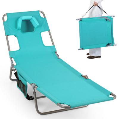 Costway Folding Beach Lounge Chair with Adjustable Backrest for Lawn-Light Green