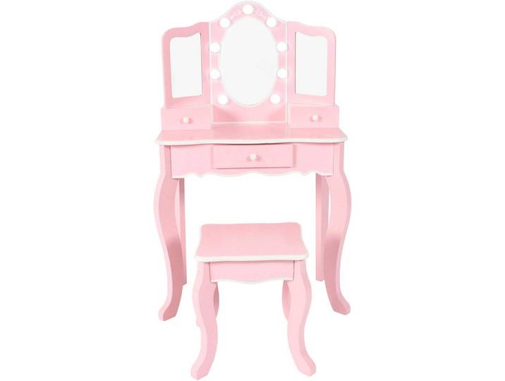 CHIC2000 Schminktisch pastellrosa, mit großen LED-Lichter rund um den Spiegel und Hocker
