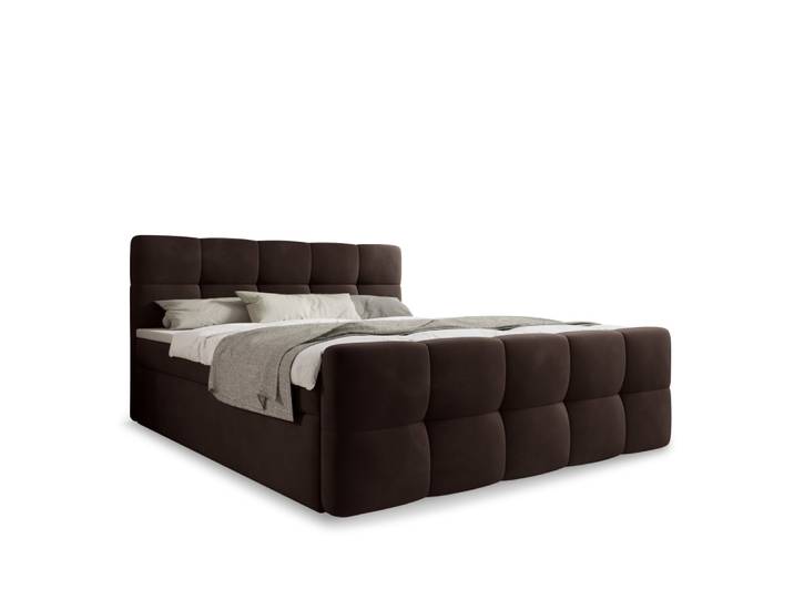 Lit coffre + matelas 180x200cm en velours marron