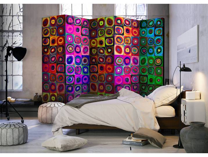 Paravent Colorful Abstract Art Akustik Vlies auf Massivholz Multicolor 225 x 172cm