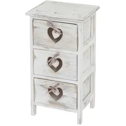 Mendler Kommode Forli, Schubladenkommode Schrank, 3 Schubladen mit Herzen 55x29x25cm, Shabby-Look, Vintage ~ weiß