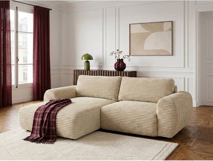 Canapé d'angle compact convertible coffre LUCIEN gros côtelé doux