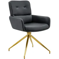 STILVORA Drehbarer Esszimmerstuhl PU-Leder Schwarz/Gold 85 cm mit Metallgestell