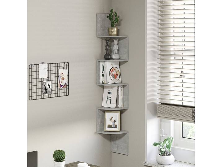HOMCOM Étagère Murale Zigzag 5 Niveaux Bois Gris 126H cm