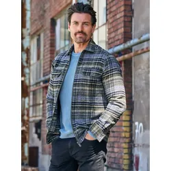 engbers Herren Overshirt mit Reißverschluss Grün regular kariert Kent-Kragen - XL