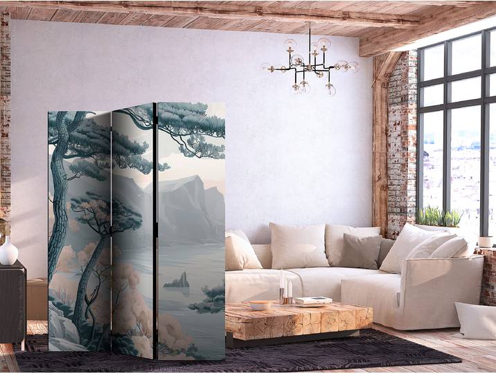 Paravent Mountainous Coast 2-seitig Andere Grau 135 x 172cm