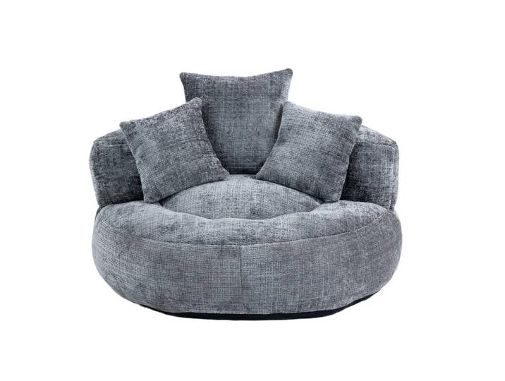 Redom Sitzsack-Sessel 108/108/52 cm mit hoher Rückenlehne und Armlehnen aus Chenille, weich und geräumig, Grau, 108x52x108 cm, Wohnzimmer, Sessel, Polstersessel