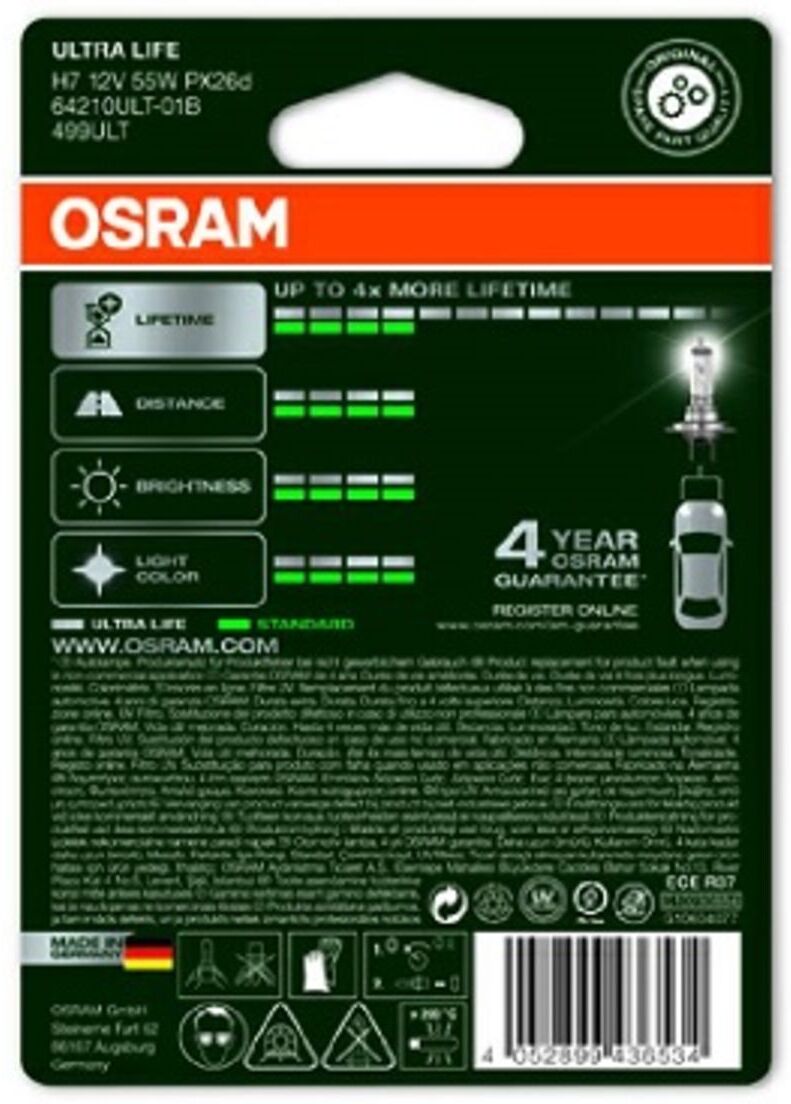 Ams-Osram Glühlampe Halogen OSRAM H7 Ultra Life 12V, 55W, 1 Stück