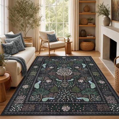 Garvee Vintage Peacock Forest Botanical Area Rug