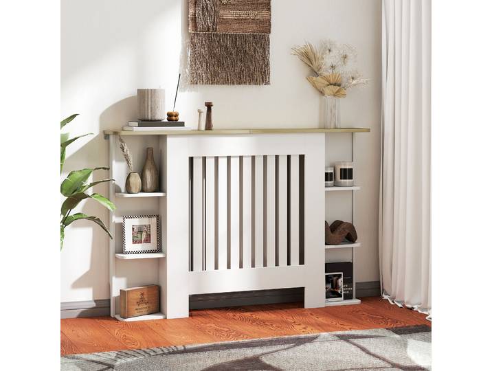 HOMCOM Couvre-Radiateur Moderne MDF Blanc 124x19x83 cm