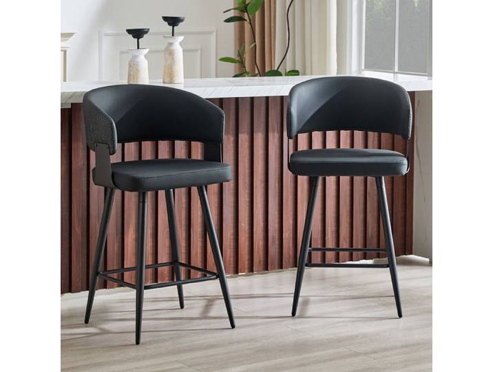 Chaise de salle à manger moderne rembourrée 46x47x94.5 cm Noir PU design moderne rangement pratique