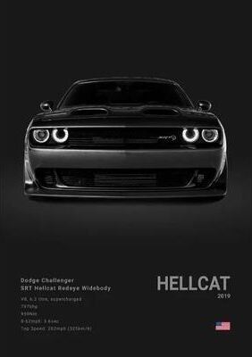 Inspired Finds Dodge Challenger SRT Hellcat Redeye Canvas Wall Art Modern Muscle Car Poster 7.87x11.81 In hellcat Black