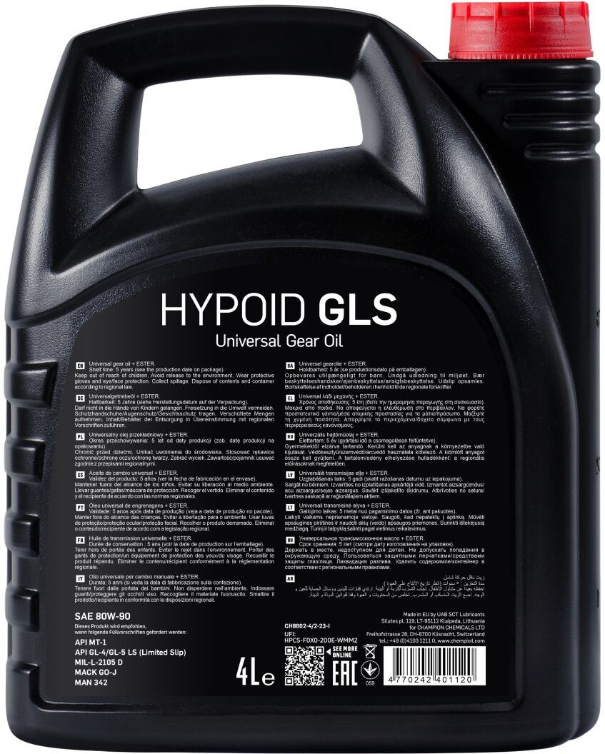 Roll Huile de transmission CHEMPIOIL Hypoid GLS 80W90, 4L
