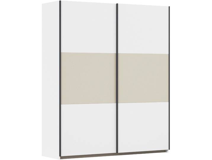 Schwebetürenschrank, Holzwerkstoff, Alpinweiß & Beige, 175×210×59 cm, Mit Stauraum, Landhaus, Rauch