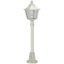 Albert Wegeleuchte Landhausstil eckig Typ Nr. 4128, Höhe 85cm, IP44, E27, Alu-Guss / Hohlglas klar, Weiß-Gold ALB-674128
