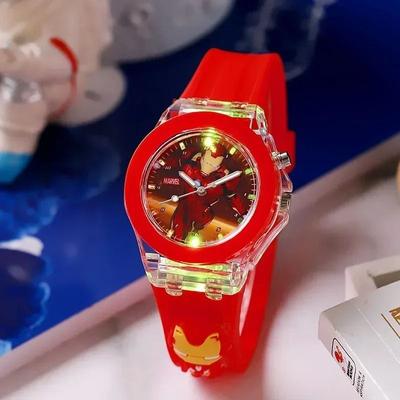 Uplift Essentials Childrens Flashing Cartoon Figure Watch With Luminous Strap red Iron Man