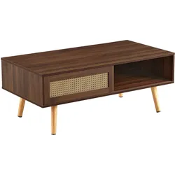 COUCHTISCH rattanoptik walnuss schiebetür stauraum