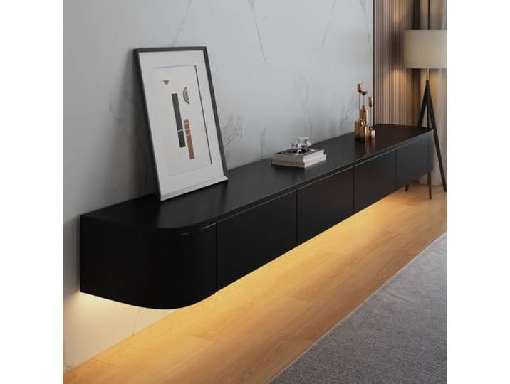 SZKTHD Schwebendes TV-Möbel zur Wandmontage Wandmontierter TV-Schrank mit Schubladen und Klappen, abgerundete Kanten(Schwarz,300CM/118.1IN)