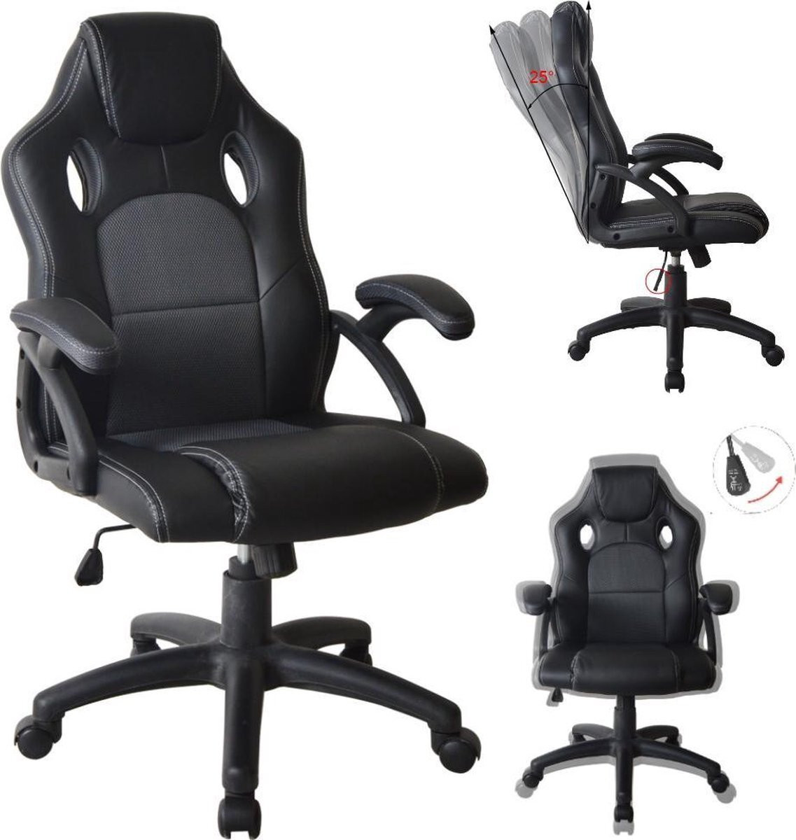 Gaming stoel Wouter Junior bureaustoel met racing design in zwart